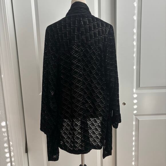 Max Studio Black Silk Blend Velvet Burnout Open Front Draped Cardigan Sz L - Picture 3 of 10